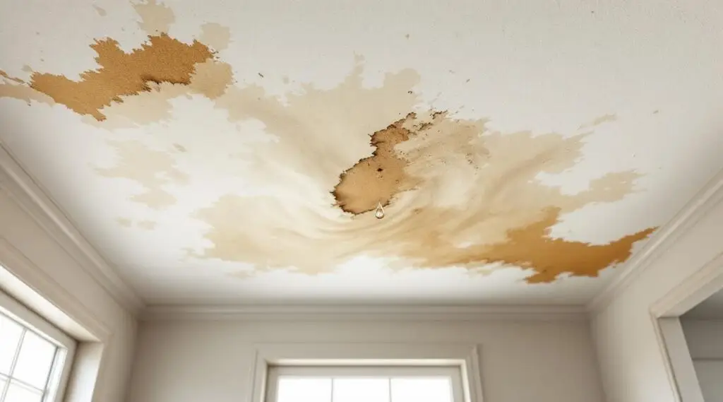 A professional technician using a moisture meter to inspect a water-stained drywall ceiling in a Las Vegas home.