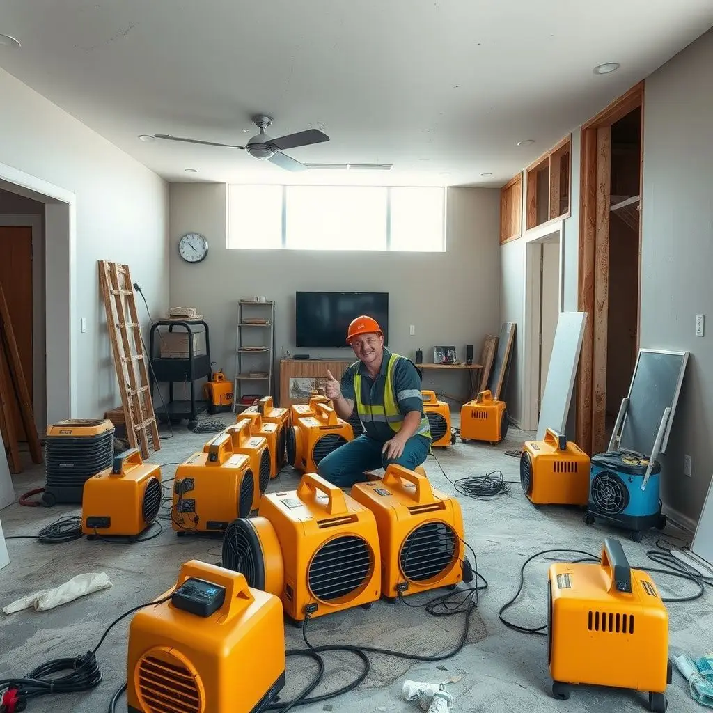 A professional restoration technician in a branded uniform reviewing a digital moisture map with a homeowner in Las Vegas.
