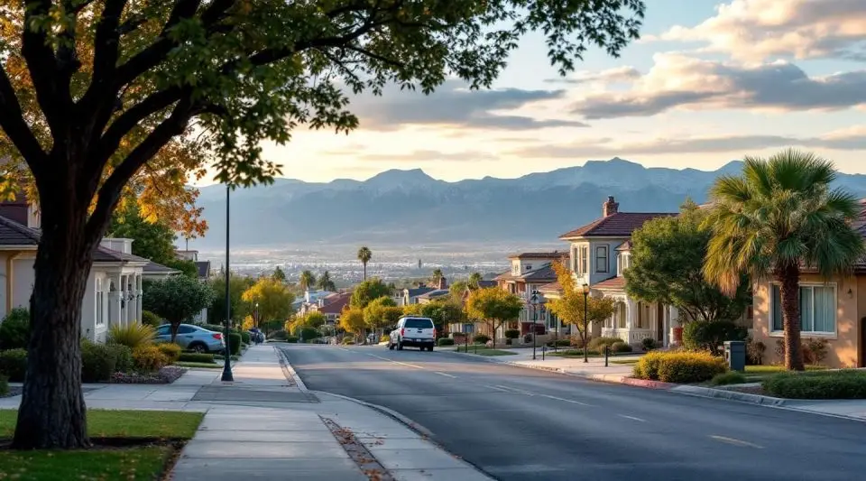 A professional restoration response vehicle parked near a stucco-style home in Nellis AFB with Sunrise Mountain in the distance.