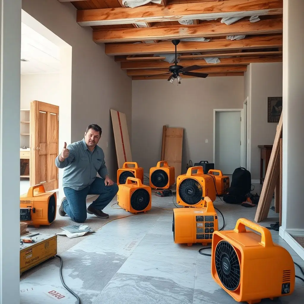 An IICRC-certified technician using a moisture meter to check for hidden dampness behind a stucco wall in a Henderson home.