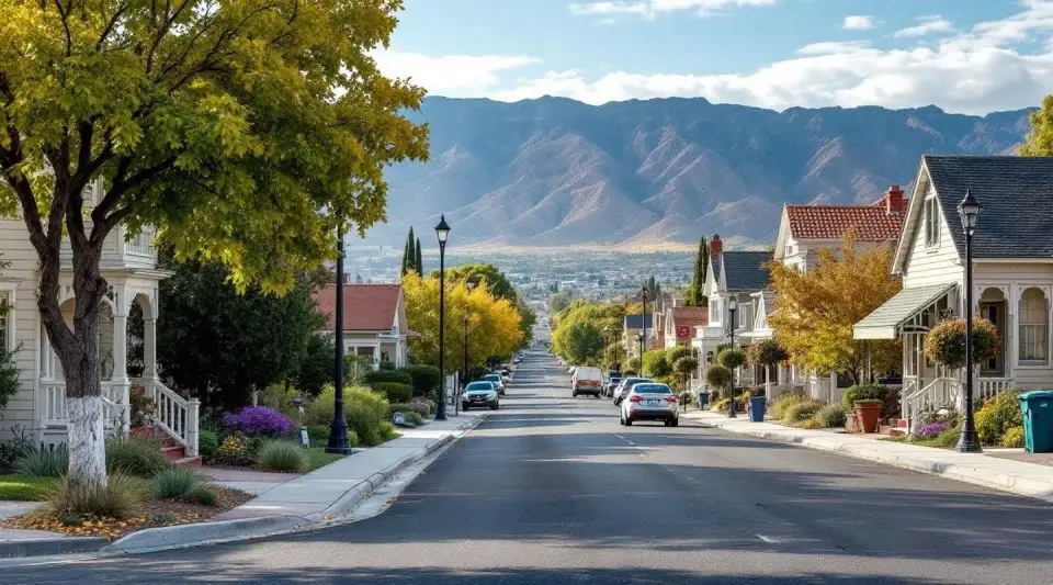 A professional restoration vehicle parked on a quiet Blue Diamond residential street with the Red Rock cliffs in the background.