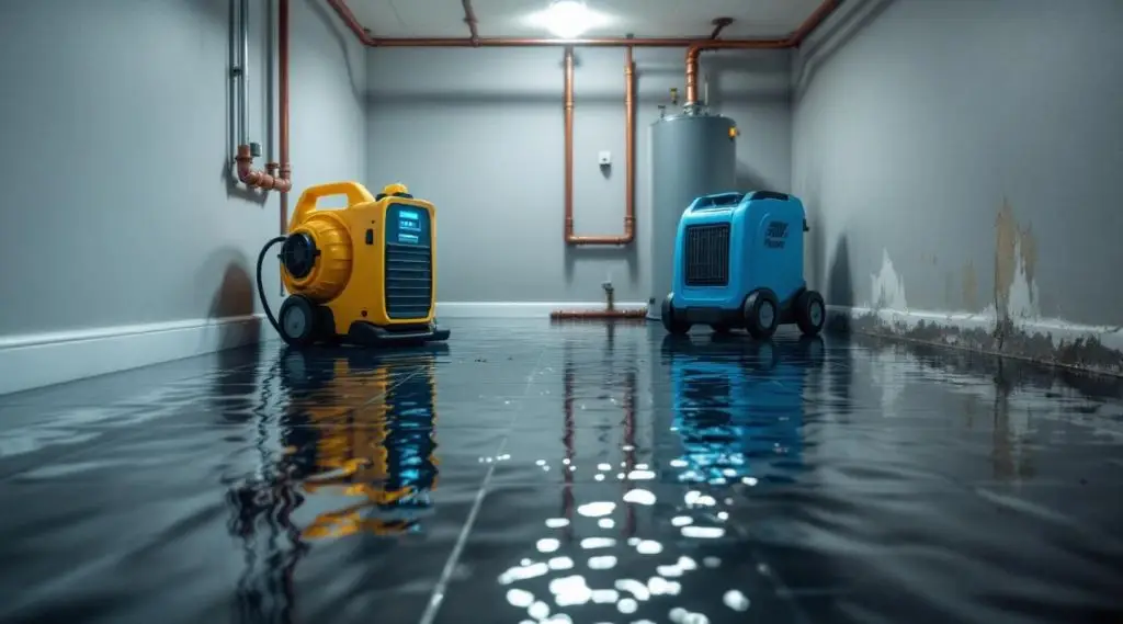 Pathway Restoration technician using a professional water extractor on a saturated floor in a Las Vegas home.